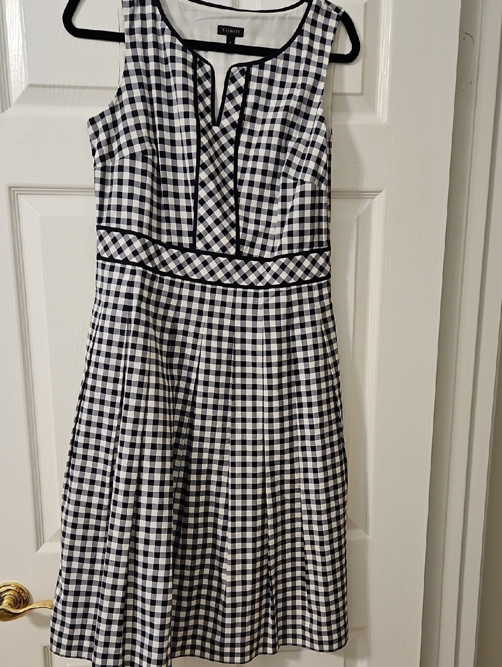 Talbots Black and White Gingham Sleeveless Fit-and-Flare Dress